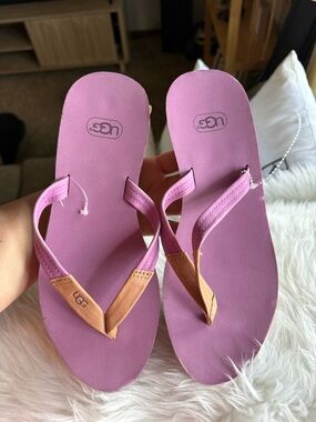 UGG Women's Pink and Tan Flip Flop Sandals